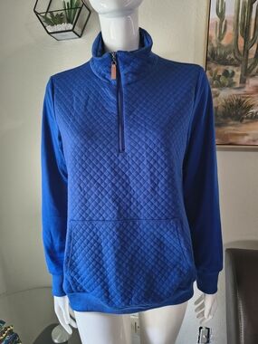 Blue Quilted Half-Zip Pullover Sweater